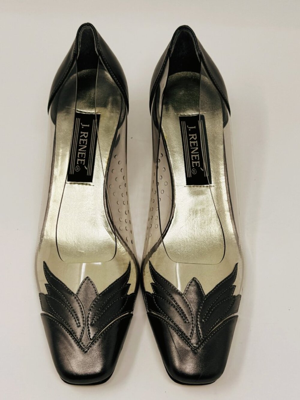 J. Renee Women Iridescent Gray/Clear Vinyl Slip on Heel Pumps  Size 8